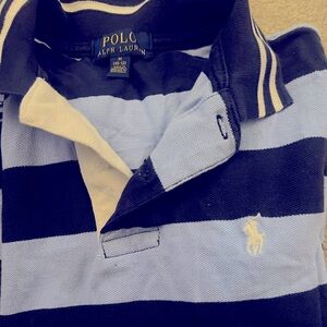 Boys blue stripe polo with white shorts
